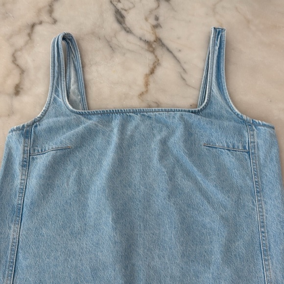Zara Square Neck Light Blue Denim Mini Dress Sz L - Picture 7 of 11